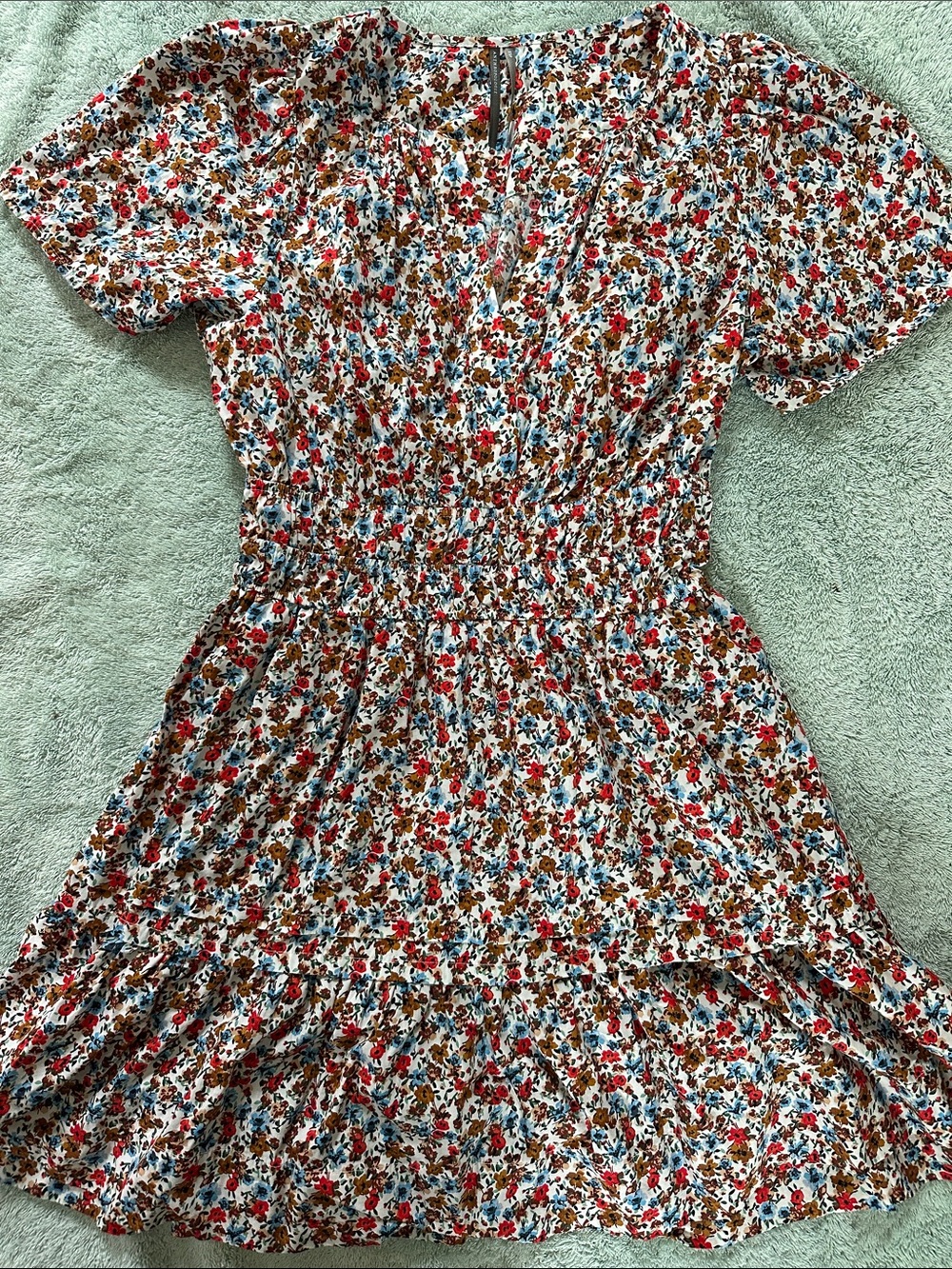 Anthropologie Floral Dress in Red, Blue & Brown
